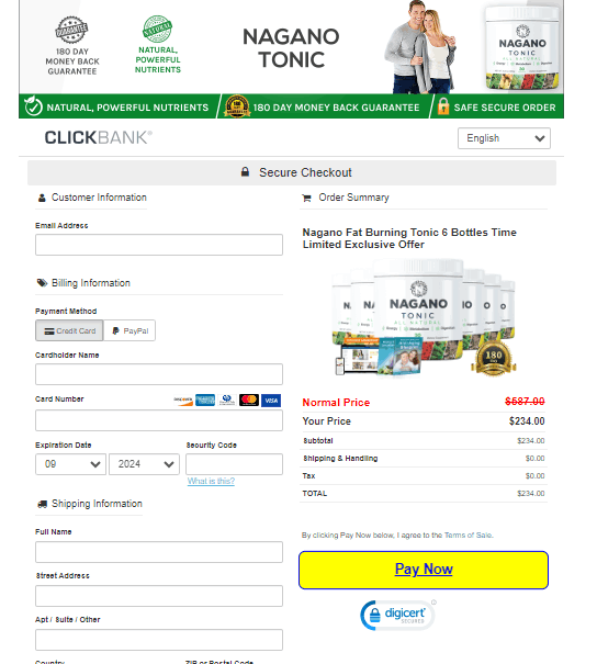 Nagano Lean Body Tonic - Order Form